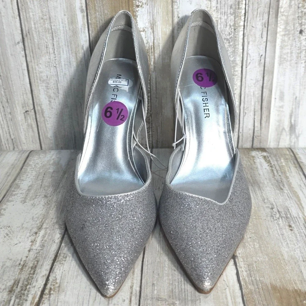 Marc Fisher Womens Silver Glitter Pointed Toe D'Orsay Stiletto Pumps Size 6.5M